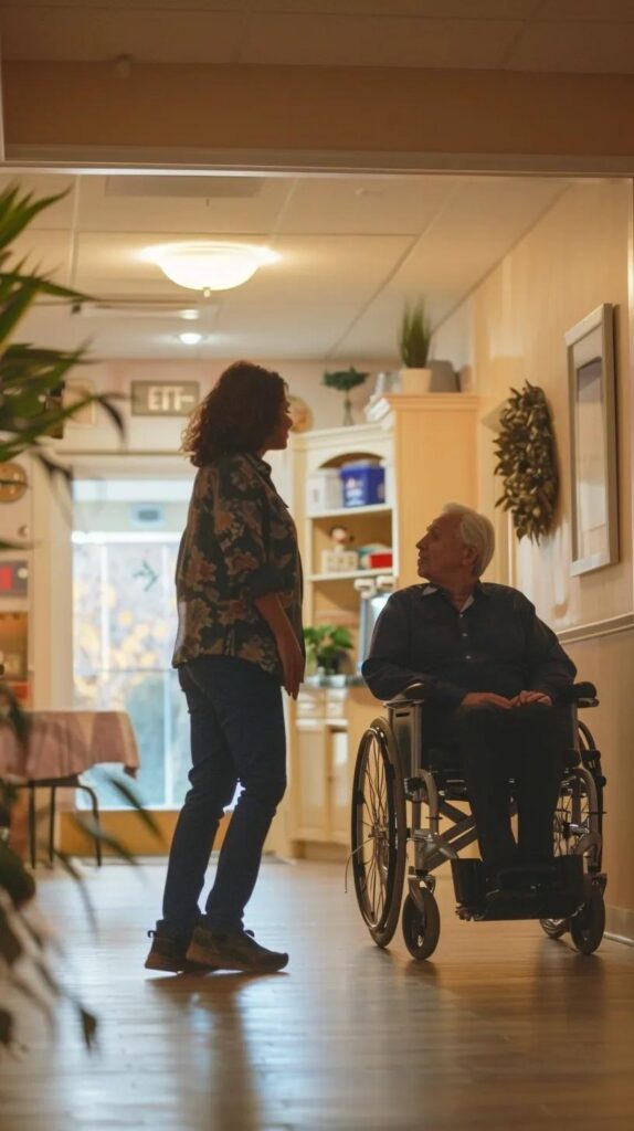 Nurse providing 24-hour care and monitoring for a senior resident in an assisted living home