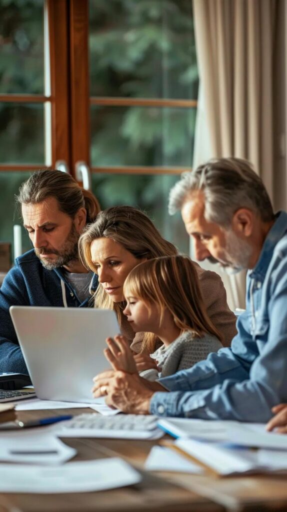 Family discussing financial preparations for assisted living with an advisor