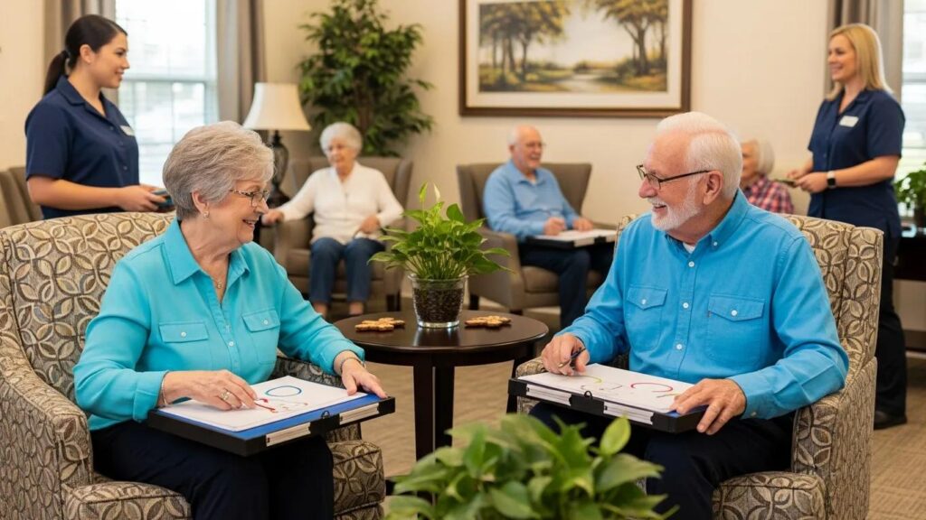 Seniors engaging in memory care activities at Aliviya Rose Manor in Spring Hill, FL