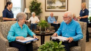 Seniors engaging in memory care activities at Aliviya Rose Manor in Spring Hill, FL