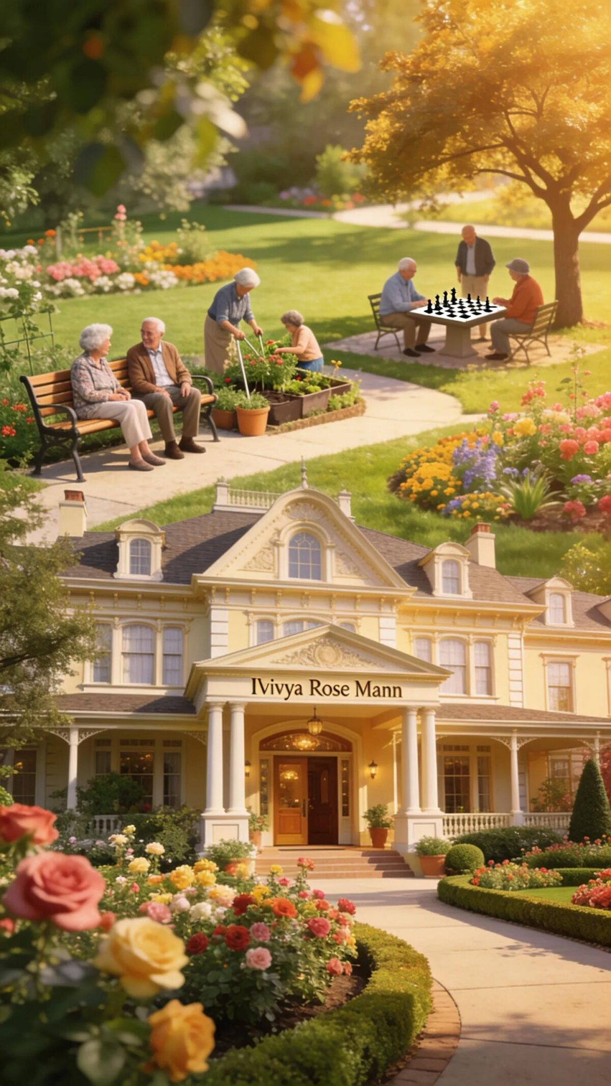 Warm and welcoming exterior of Aliviya Rose Manor in Spring Hill, Florida, depicting a vibrant assisted living community.