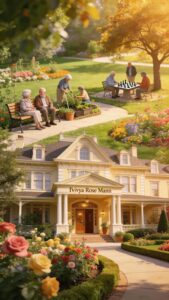 Warm and welcoming exterior of Aliviya Rose Manor in Spring Hill, Florida, depicting a vibrant assisted living community.