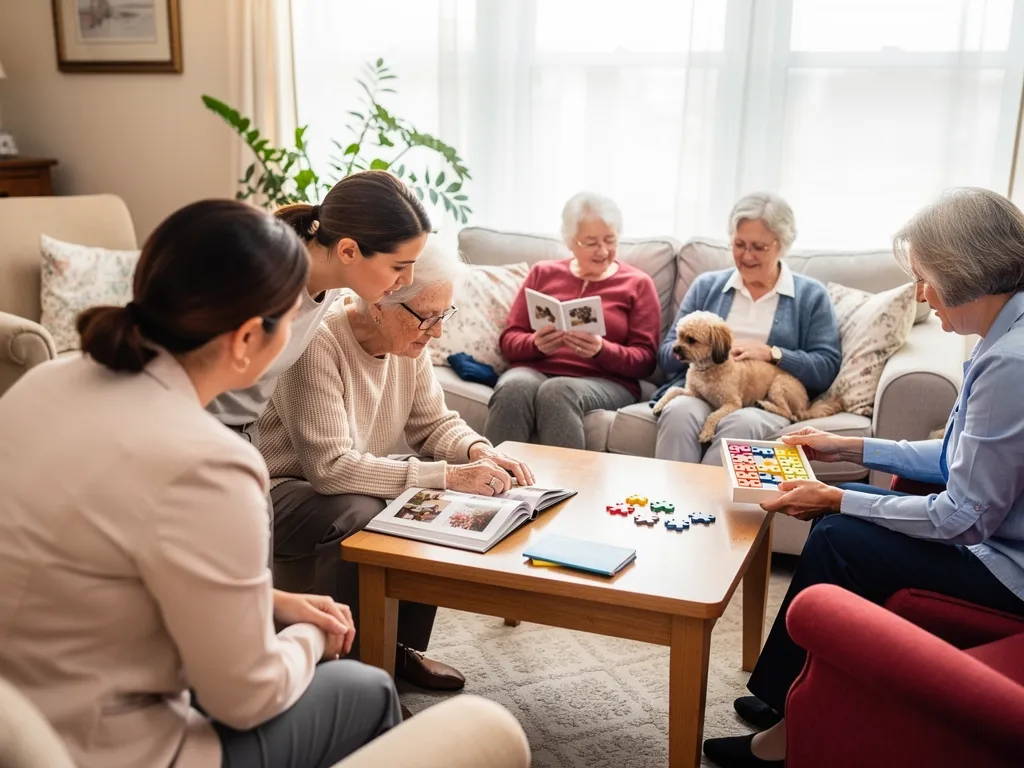 Trained caregiver guiding a resident through a daily activity