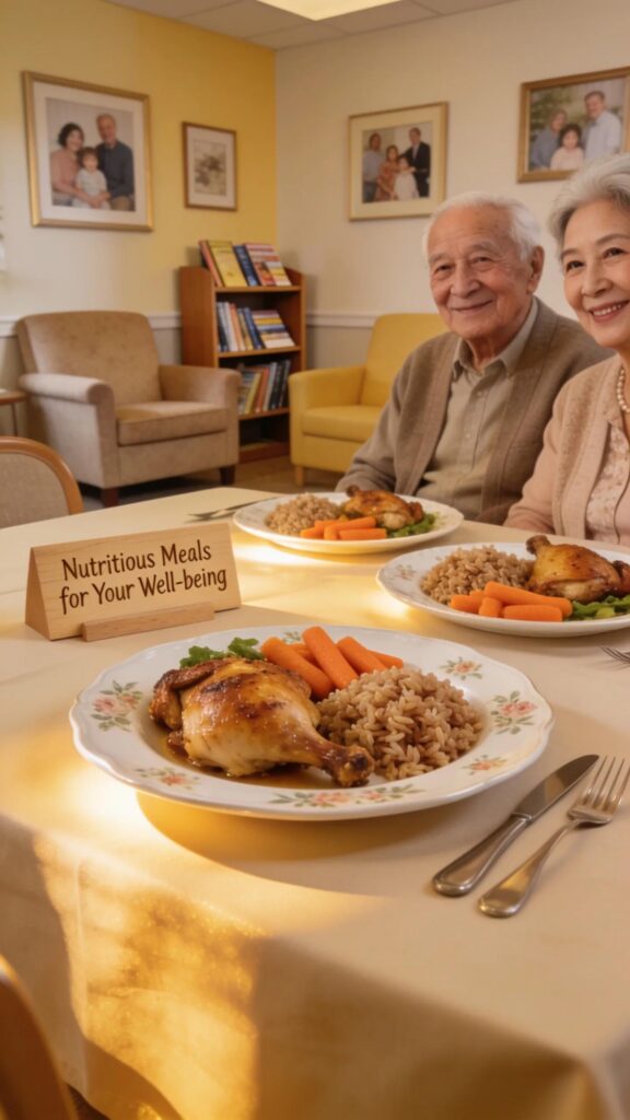Home-cooked meals served in a cozy dining area of a senior care facility