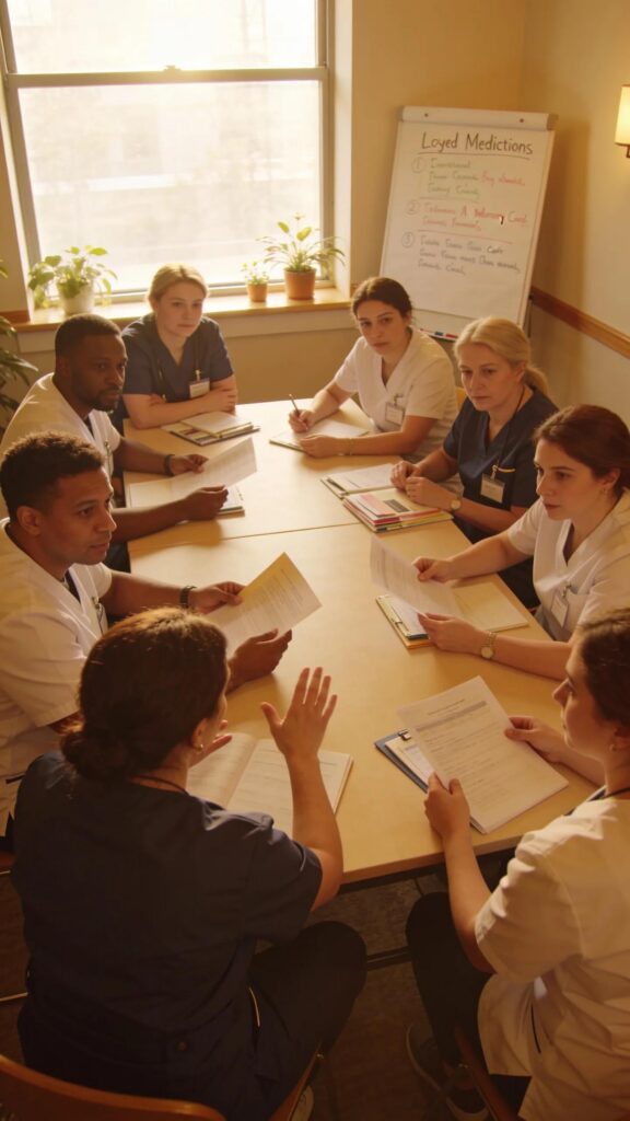 Licensed medication technicians engaged in training at a memory care facility