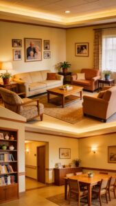 Cozy boutique-style assisted living room illustrating home environment benefits in an 8-bed senior care model