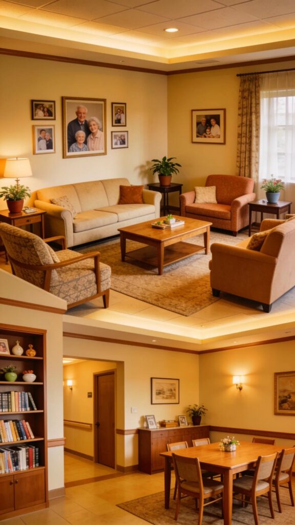Cozy boutique-style assisted living room illustrating home environment benefits in an 8-bed senior care model